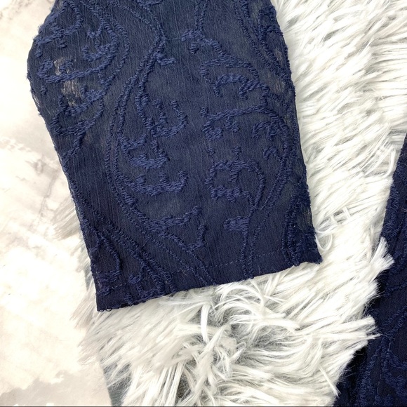 Loft Navy Sheer Lace Long Sleeve Top EUC - Picture 6 of 11